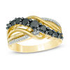 Thumbnail Image 1 of 0.70 CT. T.W. Enhanced Black and White Layered Crossover Ring in 10K Gold