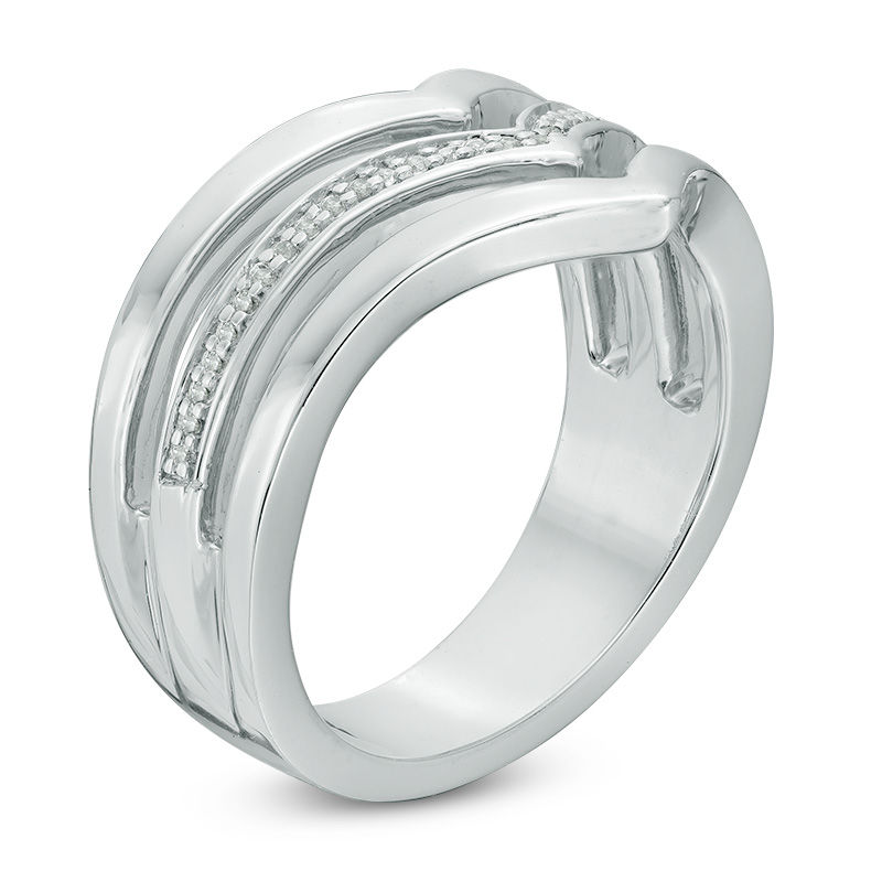 Main Image 2 of 0.09 CT. T.W. Diamond Multi-Row Chevron Band in Sterling Silver