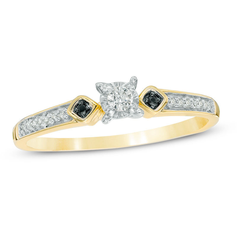 Main Image 1 of 0.09 CT. T.W. Enhanced Black and White Diamond Collar Promise Ring in 10K Gold