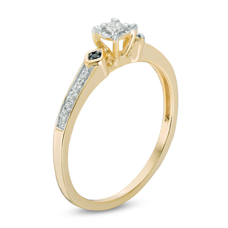 Main Image 2 of 0.09 CT. T.W. Enhanced Black and White Diamond Collar Promise Ring in 10K Gold