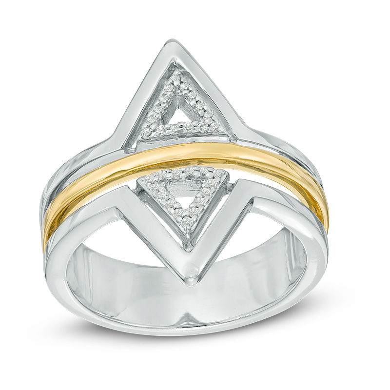 0.09 CT. T.W. Diamond Double Triangle Ring in Sterling Silver and 10K Gold