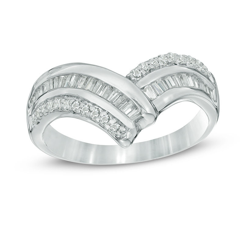 0.37 CT. T.W. Diamond Triple Row Chevron Ring in 10K White Gold|Peoples Jewellers