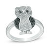 Thumbnail Image 0 of Enhanced Black and White Diamond Accent Owl Ring in Sterling Silver