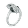 Thumbnail Image 1 of Enhanced Black and White Diamond Accent Owl Ring in Sterling Silver