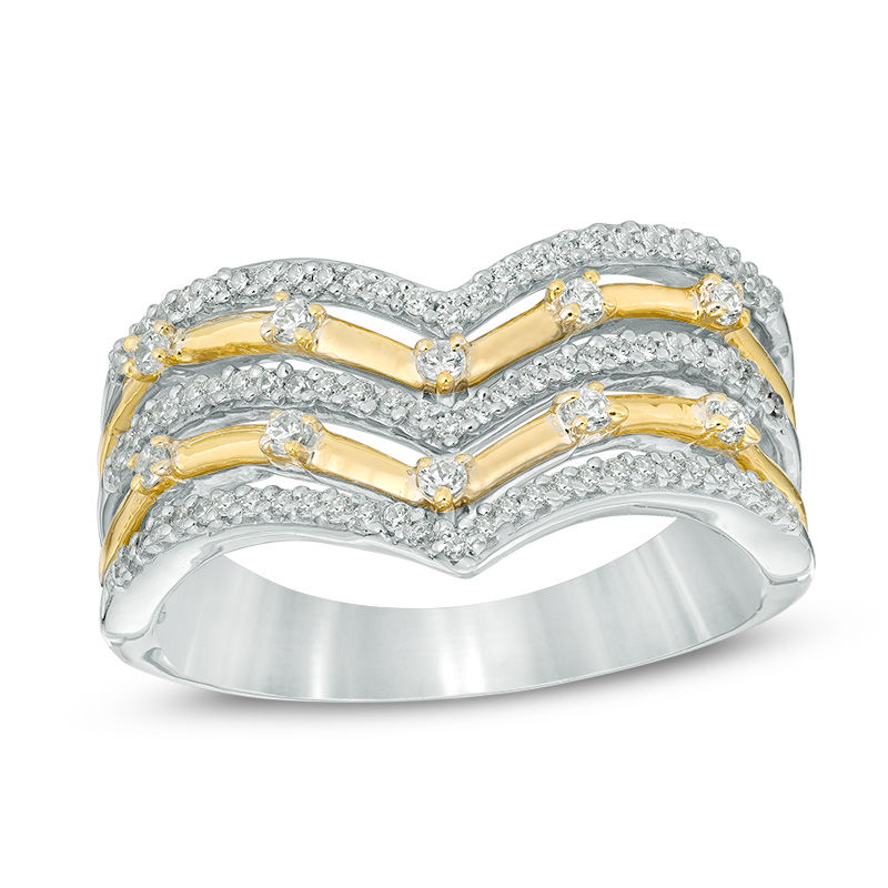 0.30 CT. T.W. Diamond Multi-Row Chevron Ring in Sterling Silver and 10K Gold