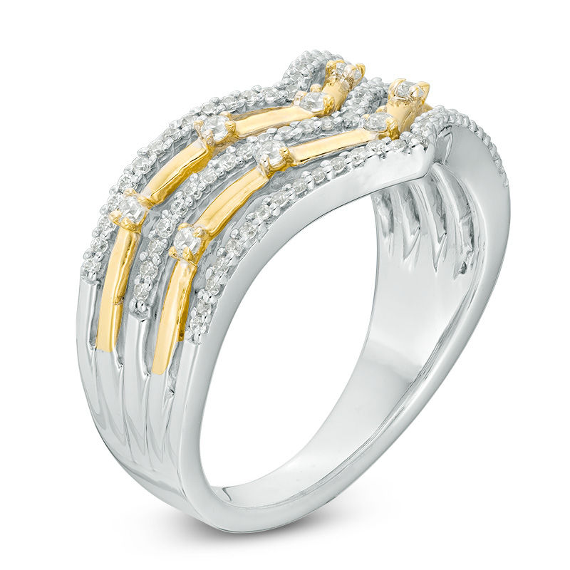 0.30 CT. T.W. Diamond Multi-Row Chevron Ring in Sterling Silver and 10K Gold