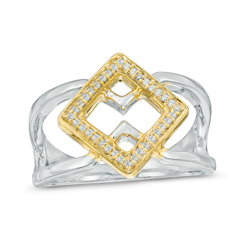 0.09 CT. T.W. Diamond Tilted Open Square Ring in Sterling Silver and 10K Gold