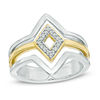 Thumbnail Image 0 of Diamond Accent Triple Row Geometric Diamond Shape Ring in Sterling Silver and 10K Gold