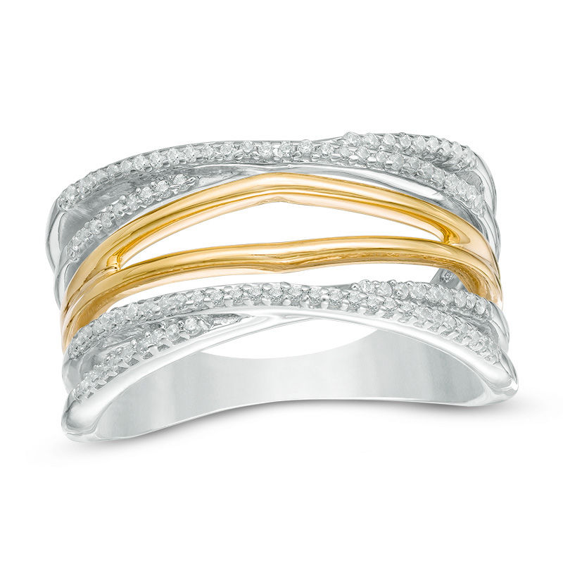 0.18 CT. T.W. Diamond Layered Crossover Ring in Sterling Silver and 10K Gold
