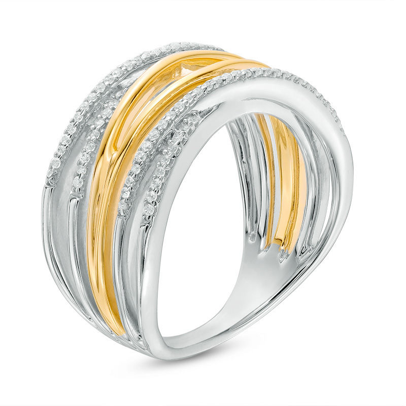 0.18 CT. T.W. Diamond Layered Crossover Ring in Sterling Silver and 10K Gold