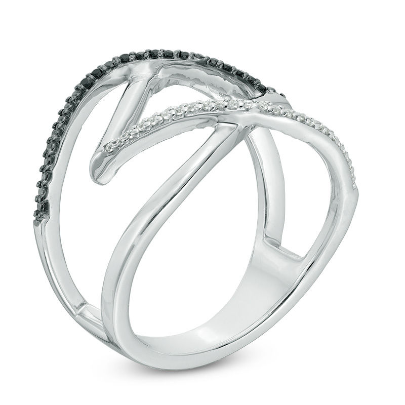 0.11 CT. T.W. Enhanced Black and White Diamond Abstract Ring in Sterling Silver|Peoples Jewellers