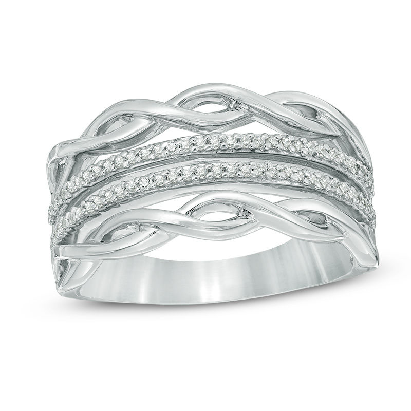 0.15 CT. T.W. Diamond Multi-Row Open Braid Ring in 10K White Gold