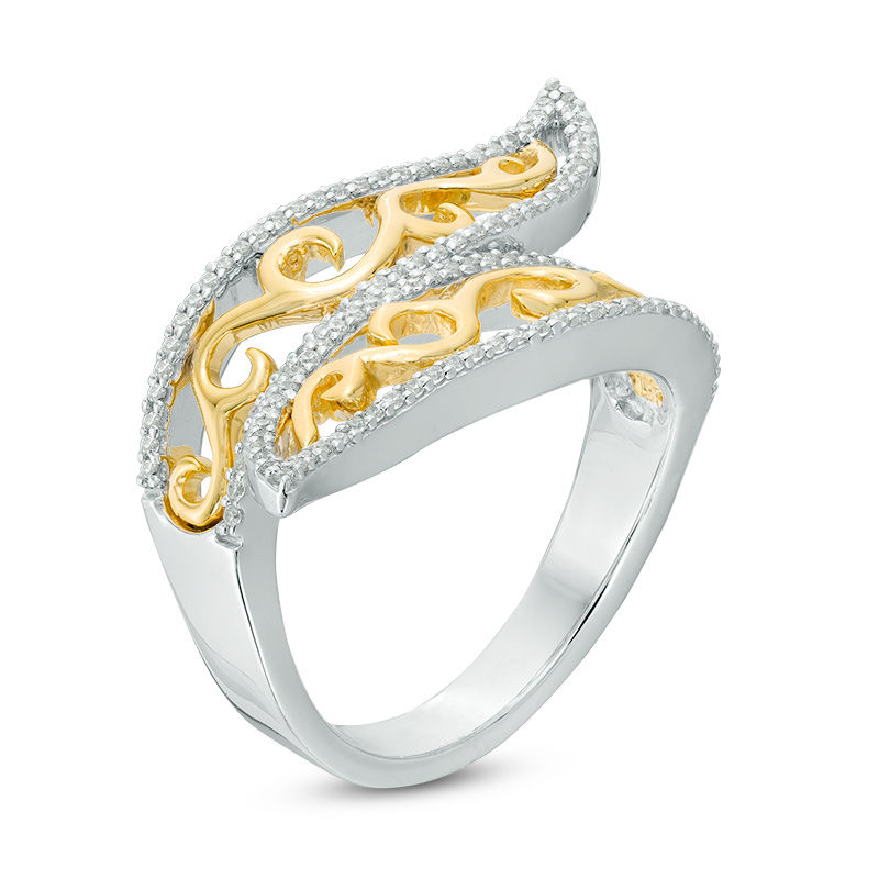 0.30 CT. T.W Diamond Split Wave Bypass Ring in Sterling Silver and 10K Gold