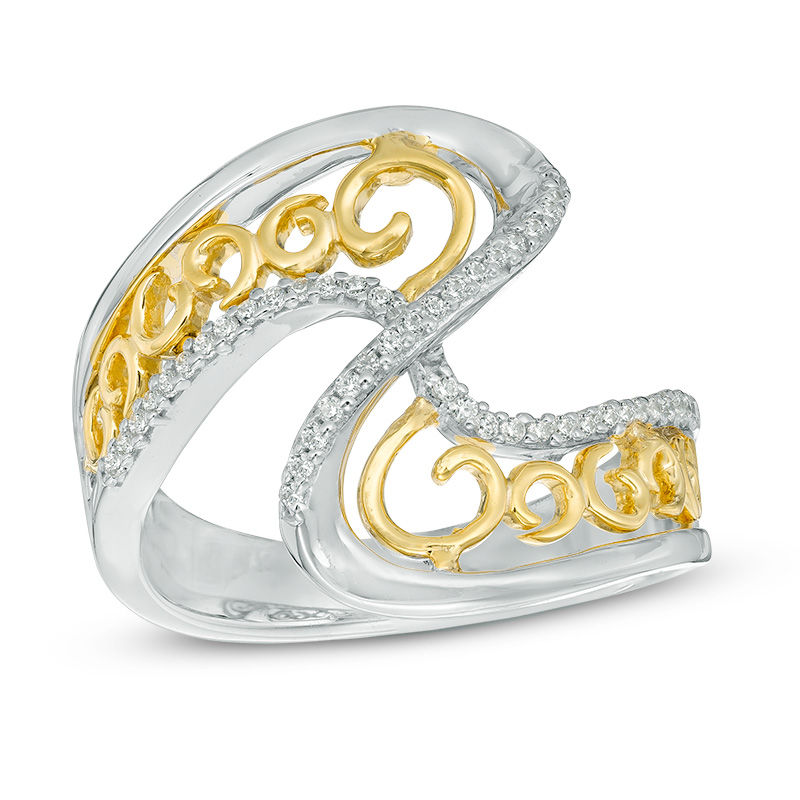 0.15 CT. T.W. Diamond Open Wave Ring in Sterling Silver and 10K Gold