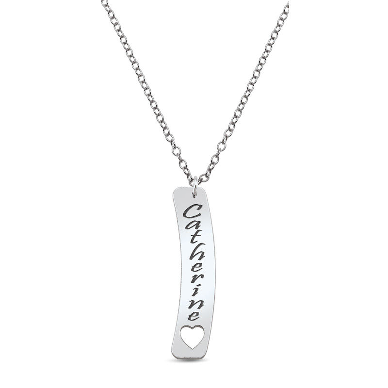 Main Image 2 of Personalized Linear Bar with Cut-Out Heart Pendant in 10K White or Yellow Gold (3-9 Characters)