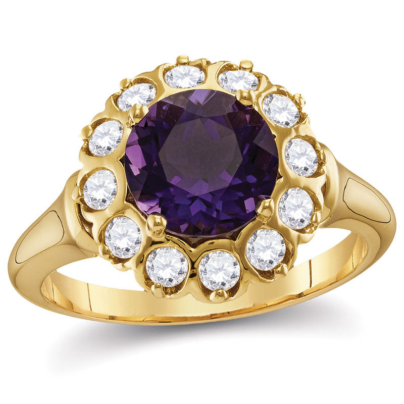 8.0mm Amethyst and 0.45 CT. T.W. Diamond Frame Ring in 14K Gold