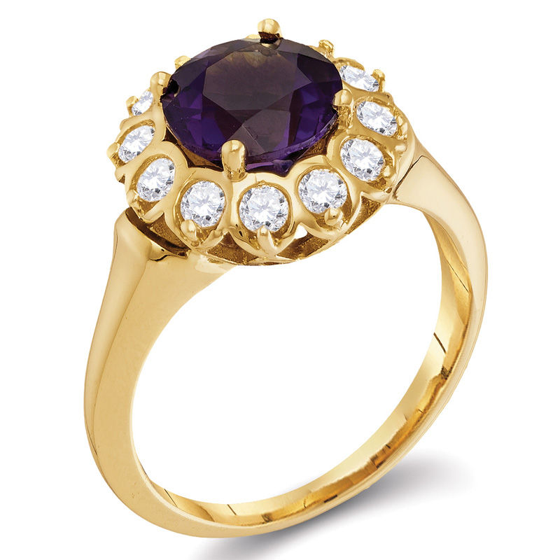 8.0mm Amethyst and 0.45 CT. T.W. Diamond Frame Ring in 14K Gold
