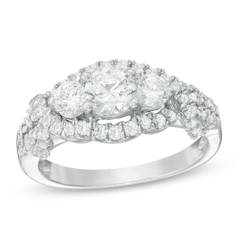 1.20 CT. T.W. Diamond Three Stone Twist Frame Engagement Ring in 10K White Gold