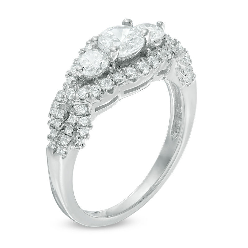 1.20 CT. T.W. Diamond Three Stone Twist Frame Engagement Ring in 10K White Gold
