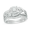 Thumbnail Image 1 of 0.30 CT. T.W. Diamond Frame Split Shank Bridal Set in Sterling Silver
