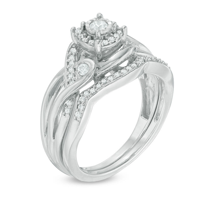 Main Image 2 of 0.30 CT. T.W. Diamond Frame Split Shank Bridal Set in Sterling Silver