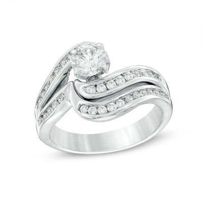 1.23 CT. T.W. Diamond Bypass Bridal Set in 10K White Gold
