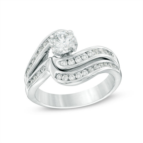 1.23 CT. T.W. Diamond Bypass Bridal Set in 10K White Gold