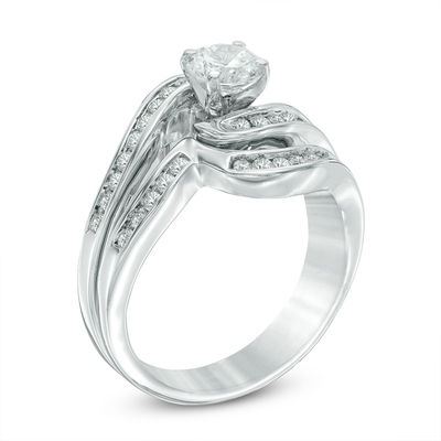 1.23 CT. T.W. Diamond Bypass Bridal Set in 10K White Gold