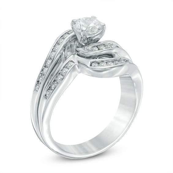 1.23 CT. T.W. Diamond Bypass Bridal Set in 10K White Gold