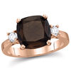 Thumbnail Image 0 of 10.0mm Cushion-Cut Smoky Quartz and 0.21 CT. T.W. Diamond Three Stone Ring in 10K Rose Gold