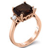 Thumbnail Image 1 of 10.0mm Cushion-Cut Smoky Quartz and 0.21 CT. T.W. Diamond Three Stone Ring in 10K Rose Gold