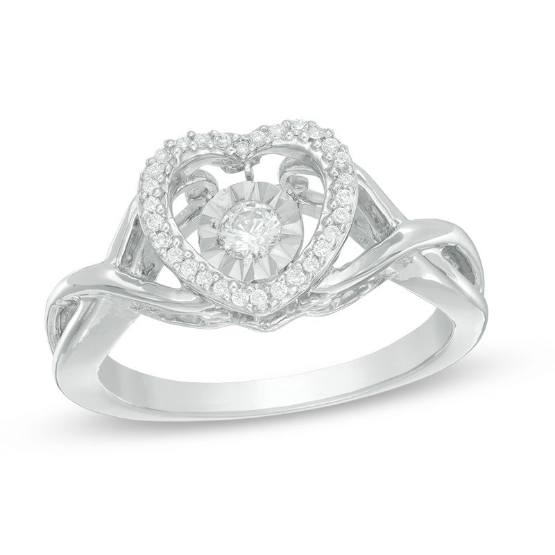 Unstoppable Love™ 0.11 CT. T.W. Diamond Heart Frame Twist Shank Ring in Sterling Silver|Peoples Jewellers