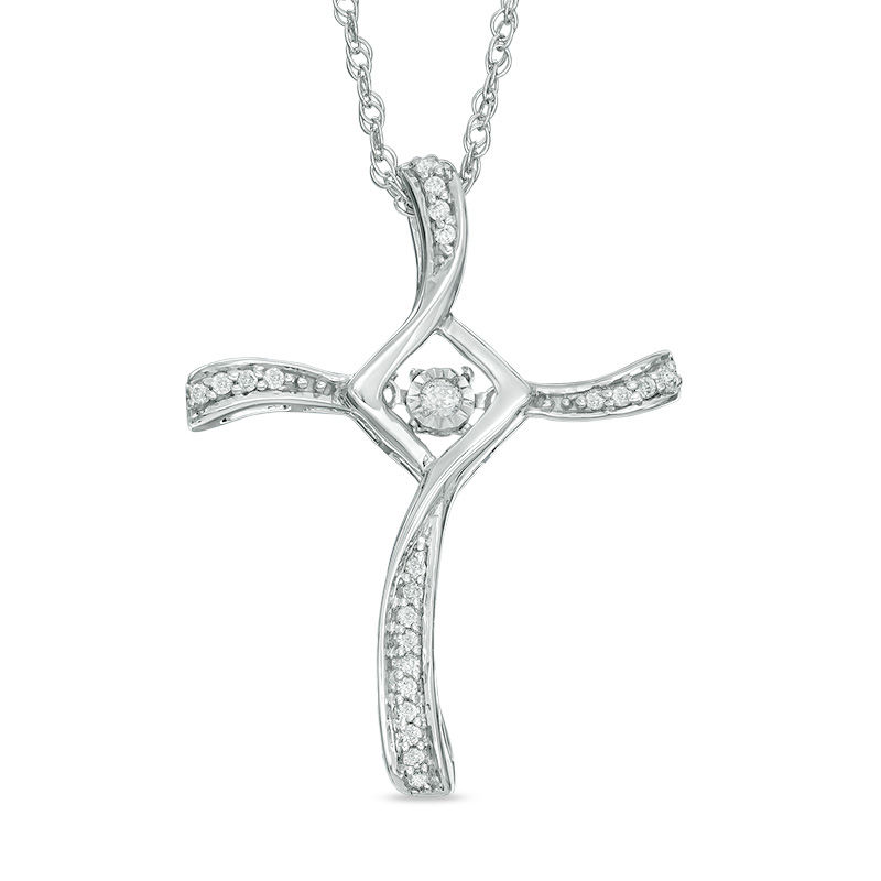 Unstoppable Love™ 0.11 CT. T.W. Diamond Swirl Cross Pendant in 10K White Gold|Peoples Jewellers