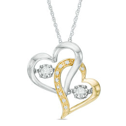 Unstoppable Love™ 0.12 CT. T.W. Diamond Double Heart Pendant in 10K Two-Tone Gold