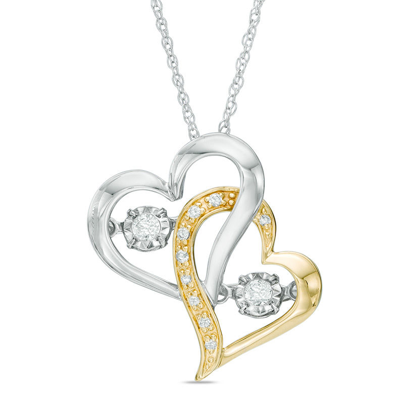 Unstoppable Love™ 0.12 CT. T.W. Diamond Double Heart Pendant in 10K Two-Tone Gold|Peoples Jewellers