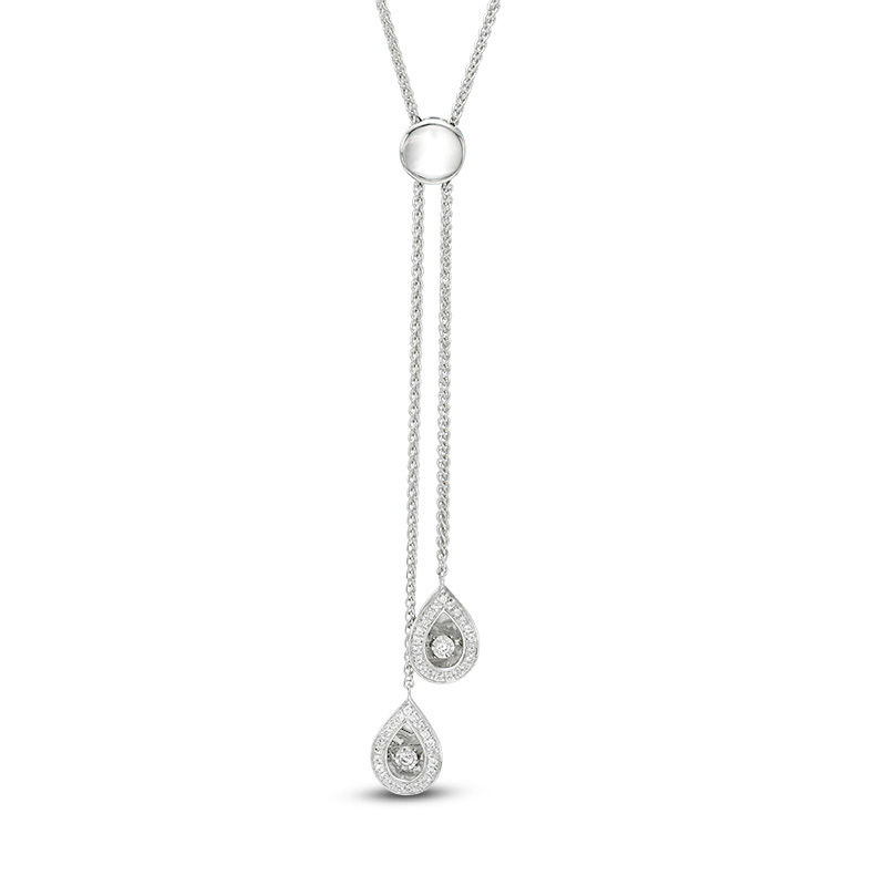 Main Image 1 of Unstoppable Love™ 0.16 CT. T.W. Diamond Teardrop Bolo Necklace in Sterling Silver - 28"