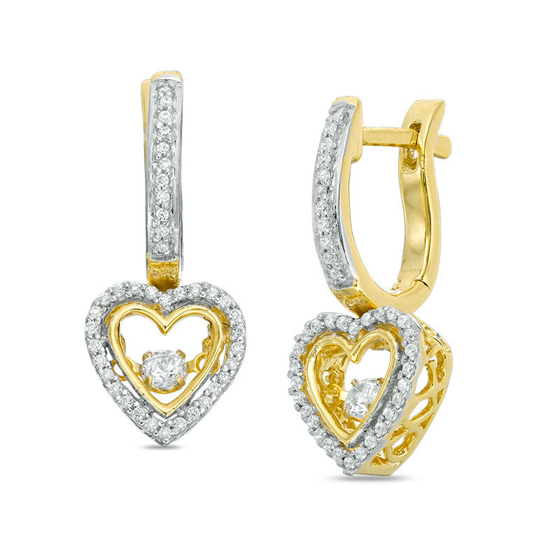 Unstoppable Love™ 0.30 CT. T.W. Diamond Heart Frame Drop Hoop Earrings in 10K Gold|Peoples Jewellers