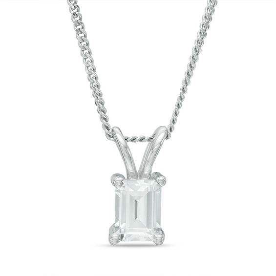 0.50 CT. Certified Canadian Emerald-Cut Diamond Solitaire Pendant in 14K White Gold - 17"