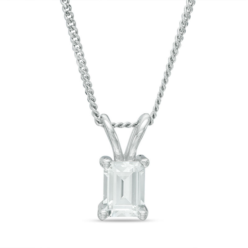 0.50 CT. Certified Canadian Emerald-Cut Diamond Solitaire Pendant in 14K White Gold - 17"|Peoples Jewellers