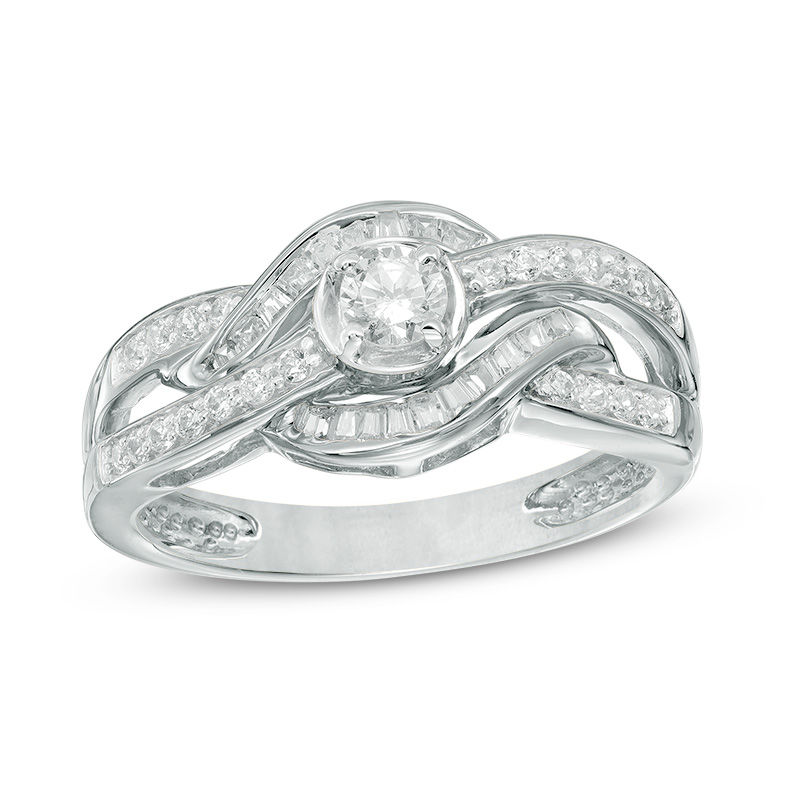 Main Image 1 of 0.50 CT. T.W. Diamond Bypass Twist Engagement Ring in 10K White Gold