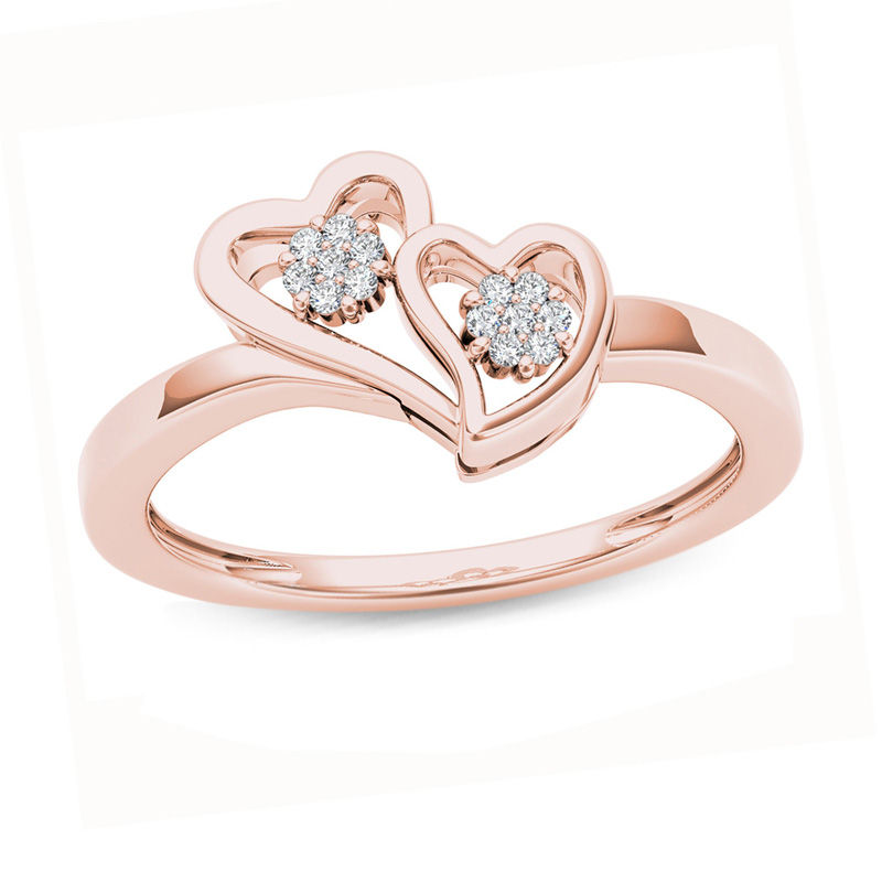 0.05 CT. T.W. Diamond Double Heart Ring in 10K Rose Gold