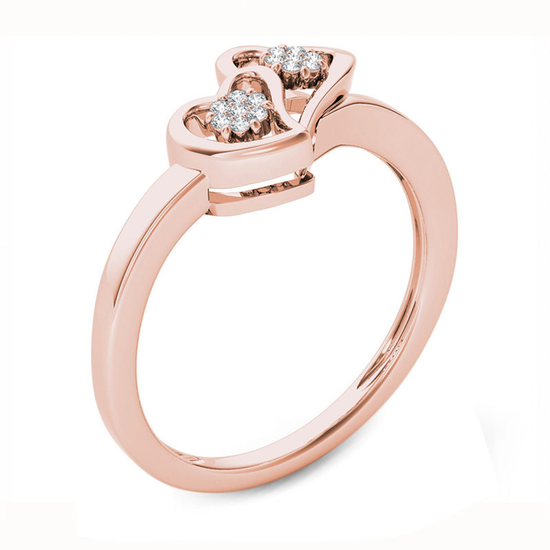 0.05 CT. T.W. Diamond Double Heart Ring in 10K Rose Gold