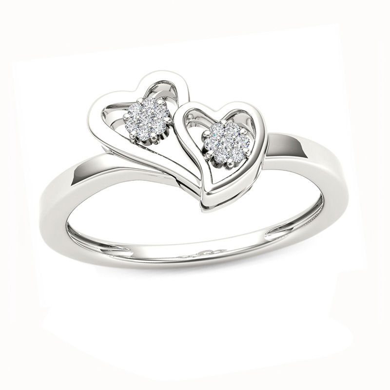 0.05 CT. T.W. Diamond Double Heart Ring in 10K White Gold
