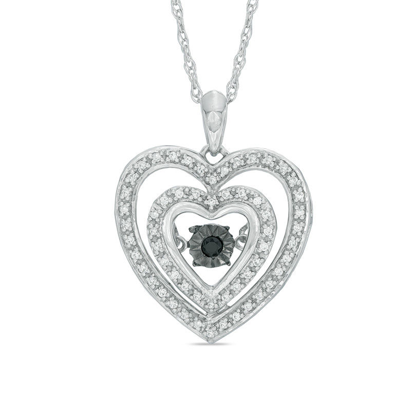 Unstoppable Love™ 0.18 CT. T.W. Enhanced Black and White Diamond Double Heart Pendant in 10K White Gold