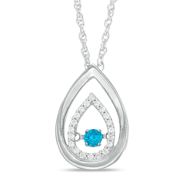 Main Image 1 of Unstoppable Love™ 0.18 CT. T.W. Enhanced Blue and White Diamond Double Teardrop Pendant in Sterling Silver