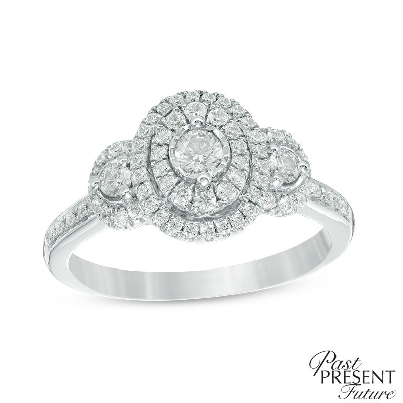 0.45 CT. T.W. Diamond Past Present Future® Oval Double Frame Engagement Ring 10K White Gold