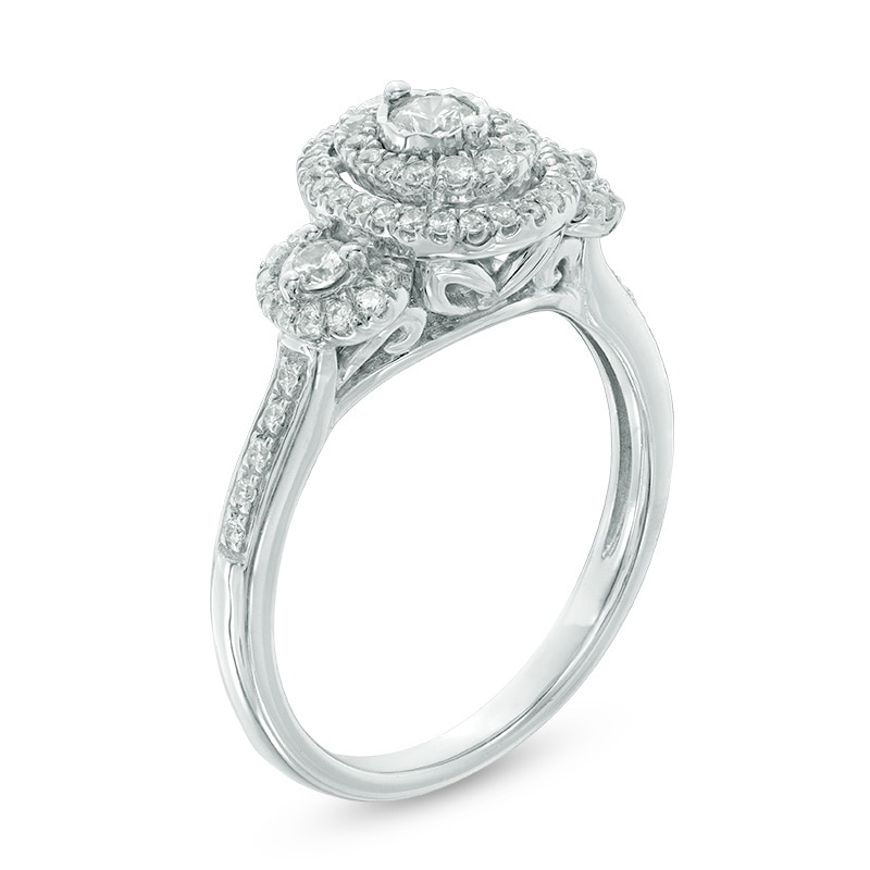 0.45 CT. T.W. Diamond Past Present Future® Oval Double Frame Engagement Ring 10K White Gold