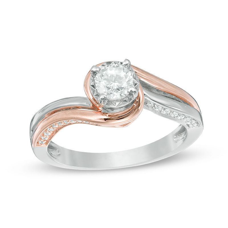 Main Image 1 of 0.50 CT. T.W. Diamond Swirl Bypass Engagement Ring in 10K Two-Tone Gold