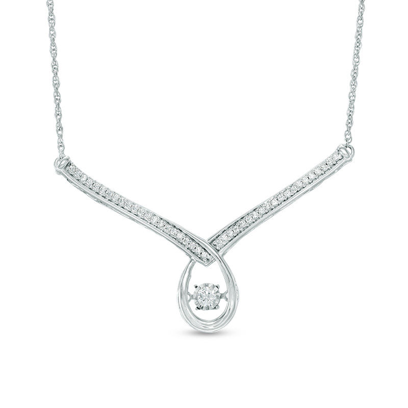 Unstoppable Love™ 0.23 CT. T.W. Diamond Teardrop Chevron Necklace in 10K White Gold|Peoples Jewellers