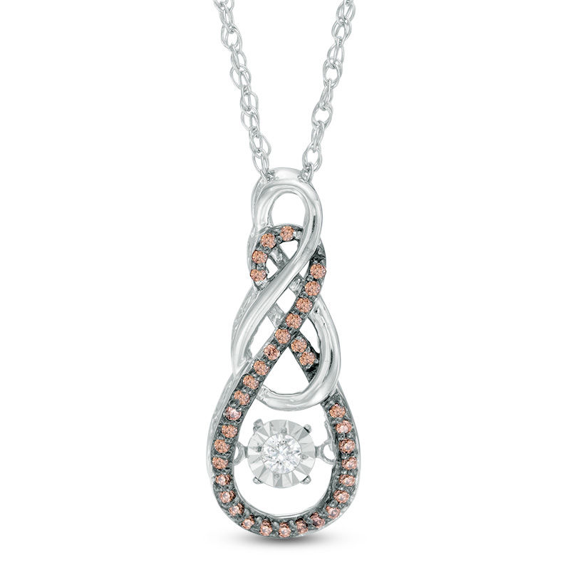 Unstoppable Love™ 0.18 CT. T.W. Enhanced Champagne and White Diamond Double Infinity Pendant in 10K White Gold